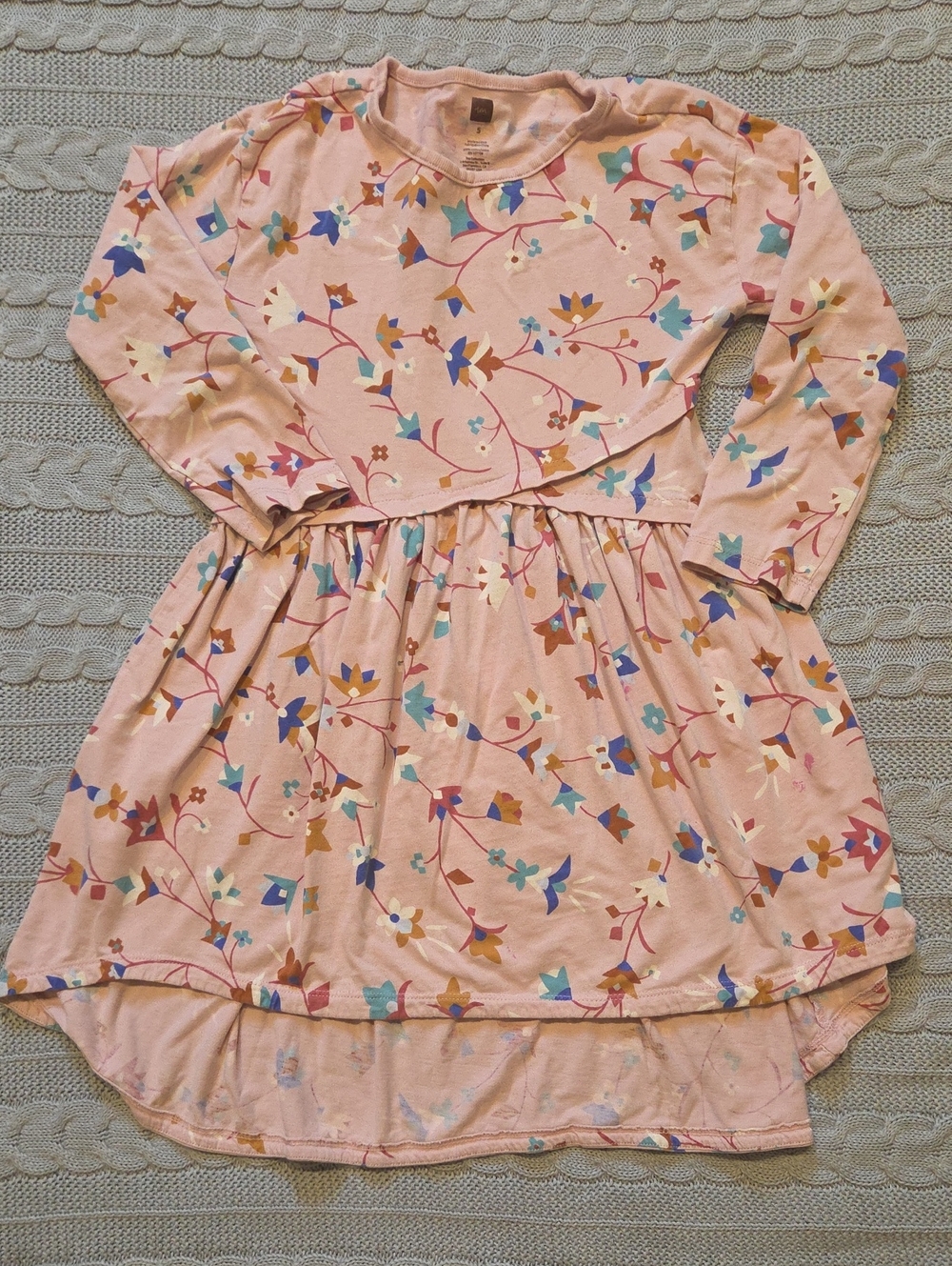 Tea Collection Girls Floral Long Sleeve Dress High-low Hem 5 Cotton Fall School